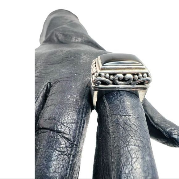 925 Thailand Silver Filigree Large Square Statement RingW/ Black Onyx Cabochon - Picture 6 of 13